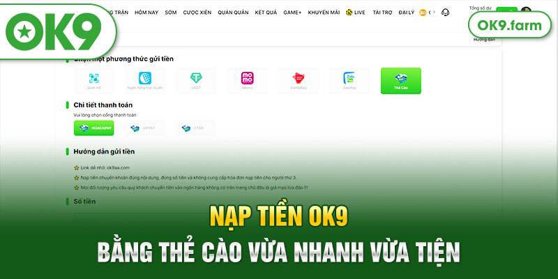 Nạp tiền OK9 bằng thẻ cào vừa nhanh vừa tiện